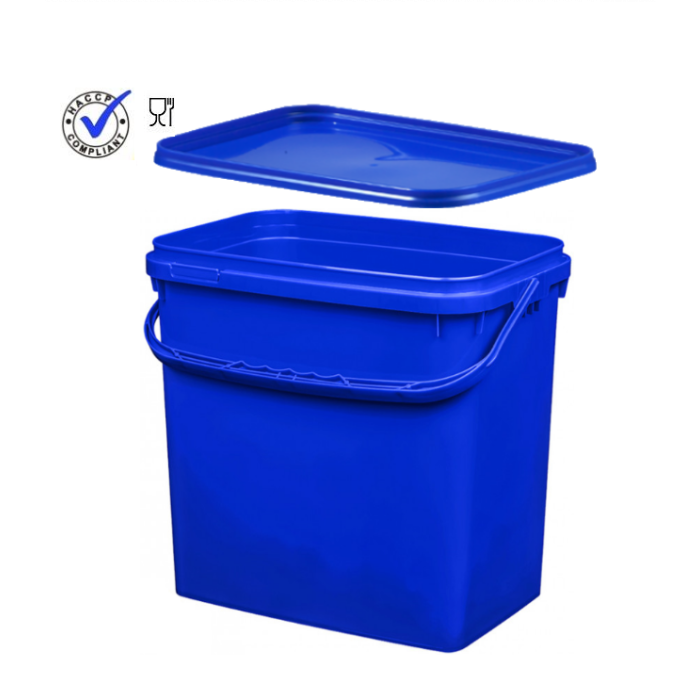 Rechthoekige emmer met deksel, 10,6 liter, Blauw, NORAH Plastics Rechthoekige emmer met deksel, 10,6 liter, Blauw, NORAH Plastics