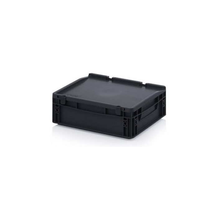 ESD stapelbak met klapdeksel 40x30x13,5cm, inhoud 10 liter, NORAH Plastics ESD stapelbak met klapdeksel 40x30x13,5cm, inhoud 10 liter, NORAH Plastics