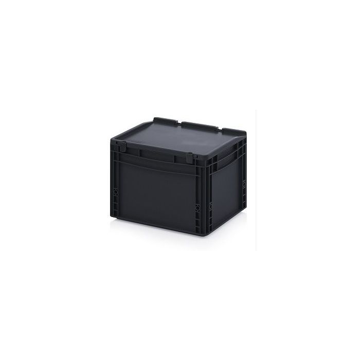 ESD stapelbak met deksel 40x30x28,5cm, inhoud 26 liter, PP, NORAH Plastics