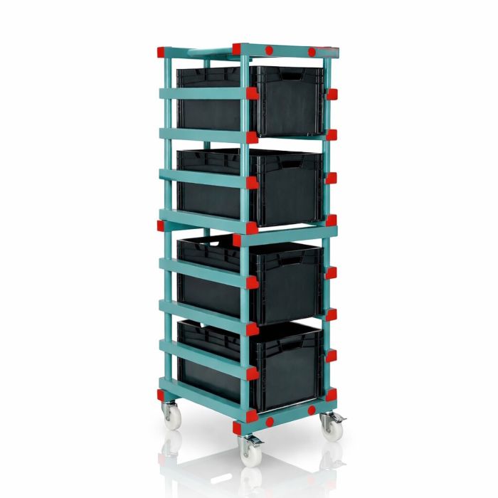 Kunststof bakkenwagen incl. 4 stapelbakken 60x40x27cm, NORAH Plastics Kunststof bakkenwagen incl. 4 stapelbakken 60x40x27cm, NORAH Plastics