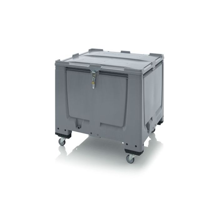 Verrijdbare palletbox met klapdeksel en slot, 120x100x100cm, 4 wielen, inhoud 900 liter, NORAH Plastics Verrijdbare palletbox met klapdeksel en slot, 120x100x100cm, 4 wielen, inhoud 900 liter, NORAH Plastics