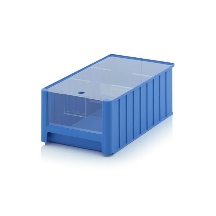 Magazijnbak 50x31x20cm, inhoud 25 liter met insteekvenster, deksel en 2 verdeelschotten, NORAH Plastics