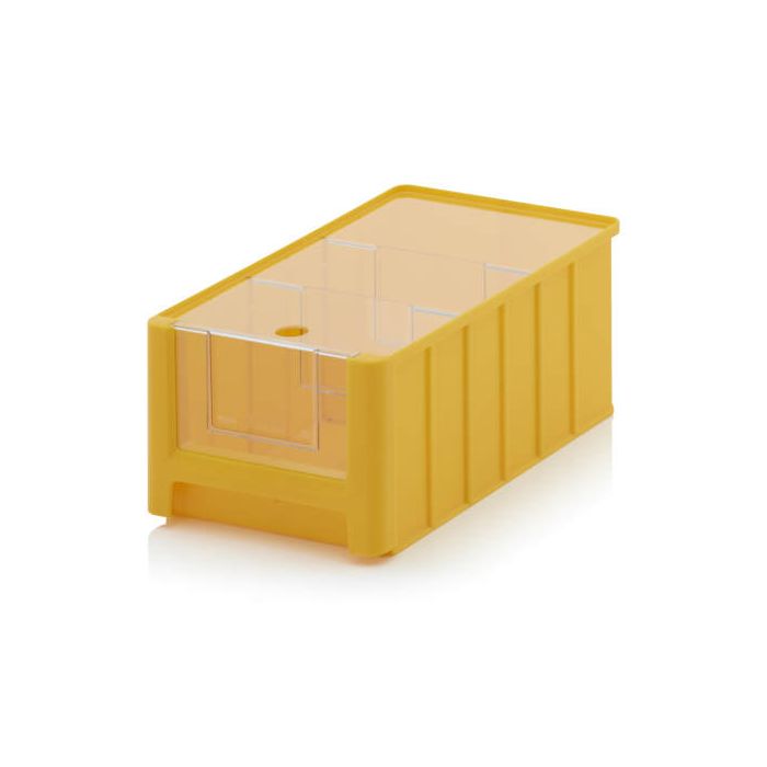 Magazijnbak 35x21x15cm, inhoud 8,6 liter met insteekvenster, deksel en 2 verdeelschotten, NORAH Plastics Magazijnbak 35x21x15cm, inhoud 8,6 liter met insteekvenster, deksel en 2 verdeelschotten, NORAH Plastics