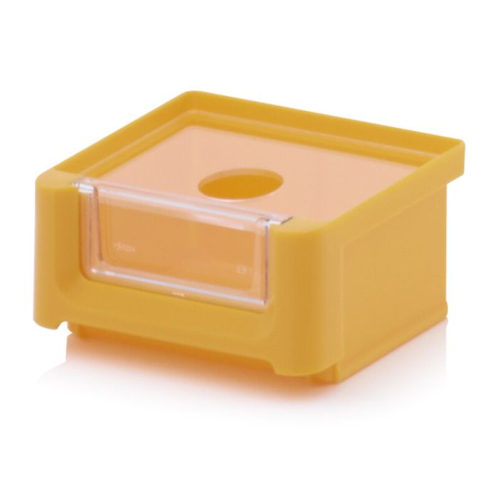 Magazijnbak 8,5x10,2x5cm, inhoud 0,21 liter met insteekvenster en deksel, Geel, NORAH Plastics
