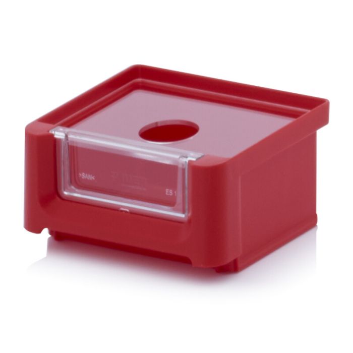 Magazijnbak 8,5x10,2x5cm, inhoud 0,21 liter met insteekvenster en deksel, Rood, NORAH Plastics