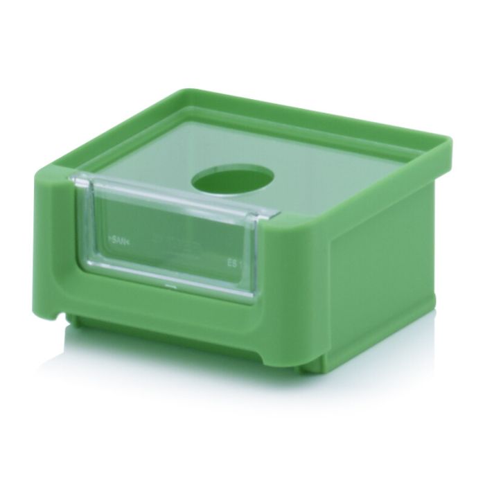 Magazijnbak 8,5x10,2x5cm, inhoud 0,21 liter met insteekvenster en deksel, Groen, NORAH Plastics