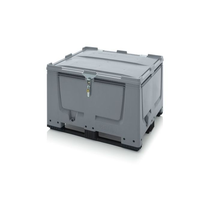 Palletbox met klapdeksel en slot, 120x100x79cm, 3 sleeplatten, inhoud 670 liter, NORAH Plastics Palletbox met klapdeksel en slot, 120x100x79cm, 3 sleeplatten, inhoud 670 liter, NORAH Plastics