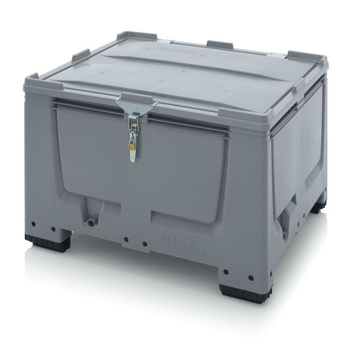 Palletbox met klapdeksel en slot, 120x100x79cm, 4 poten, inhoud 670 liter, NORAH Plastics Palletbox met klapdeksel en slot, 120x100x79cm, 4 poten, inhoud 670 liter, NORAH Plastics