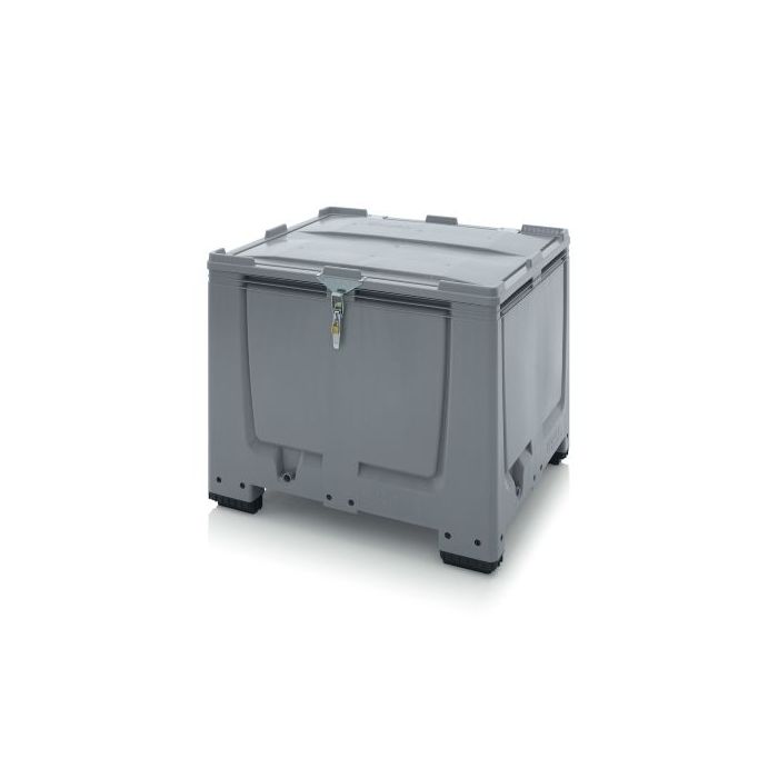 Palletbox met klapdeksel en slot, 120x100x100cm, 4 poten, inhoud 900 liter, NORAH Plastics