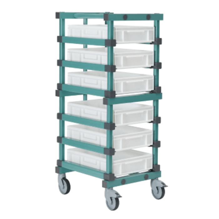 Kunststof bakkenwagen met 6 stapelbakken 60x40x12cm, NORAH Plastics Kunststof bakkenwagen met 6 stapelbakken 60x40x12cm, NORAH Plastics