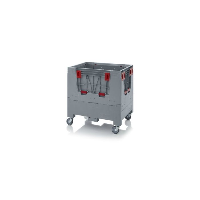 Vouwbare mini palletbox 80x60x93cm, 4 wielen, Grijs, Laadkleppen, NORAH Plastics Vouwbare mini palletbox 80x60x93cm, 4 wielen, Grijs, Laadkleppen, NORAH Plastics