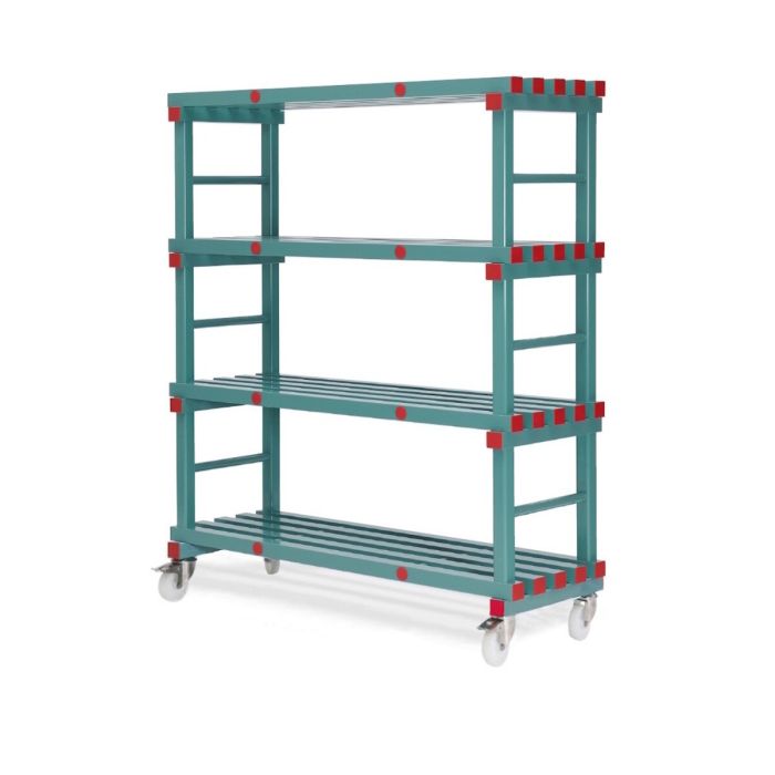 kunststof verrijdbaar rek 120x50x40cm met 4 Schappen, NORAH Plastics