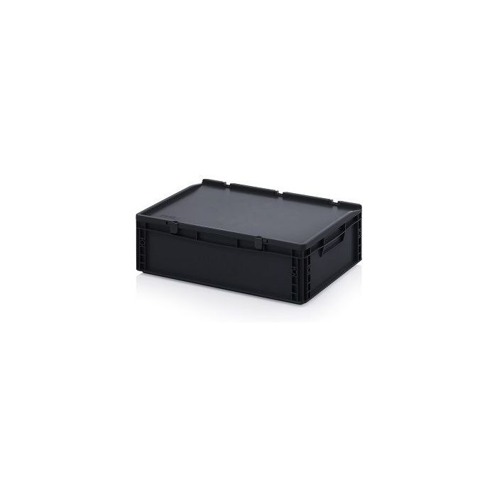 ESD stapelbak met klapdeksel 60x40x18,5cm, inhoud 35 liter, NORAH Plastics