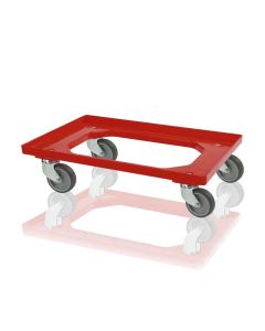 Transport Roller met 4 zwenkwielen en rubberen wielen, Rood, NORAH Plastics