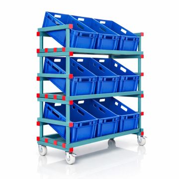 E2-kratten productiewagen incl. 9 E2 kratten blauw, NORAH Plastics