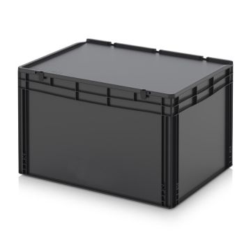 ESD Stapelbox met klapdeksel 80x60x52cm, Inhoud 228 liter, NORAH Plastics