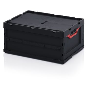 ESD vouwbak met deksel 60x40x27cm, inhoud 52 liter