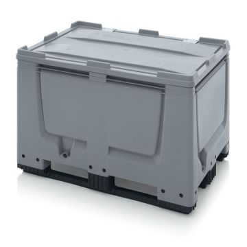 Palletbox met klapdeksel 120x80x79cm, 3 sleeplatten, inhoud 535 liter