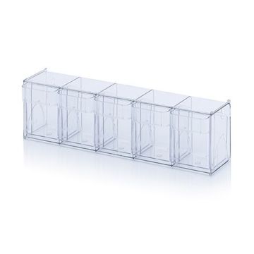 Sorteerbakken, 1 module met 5 stuks geïntegreerde kantelbakken, NORAH Plastics