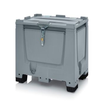 Palletbox met klapdeksel en slot, 80x60x79cm, 4 poten, inhoud 250 liter
