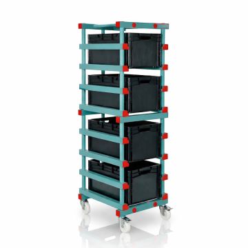 Kunststof bakkenwagen incl. 4 stapelbakken 60x40x27cm, NORAH Plastics