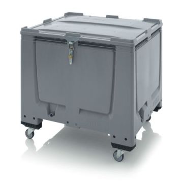 Verrijdbare palletbox met klapdeksel en slot, 120x100x100cm, 4 wielen, inhoud 900 liter, NORAH Plastics