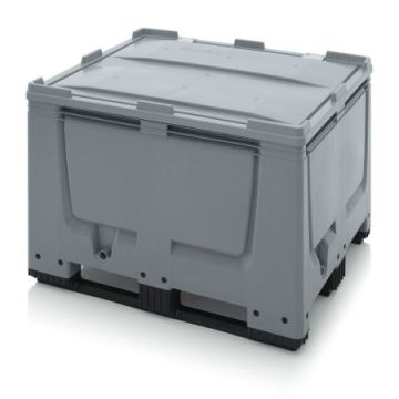 Palletbox met klapdeksel 120x100x79cm, 3 sleeplatten, inhoud 670 liter, NORAH Plastics