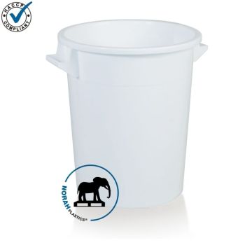 Kunststof ton 75 liter, Wit, HDPE, NORAH Plastics