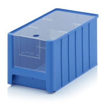 Magazijnbak 35x21x20cm, inhoud 11,7 liter met insteekvenster, deksel en 2 verdeelschotten, NORAH Plastics