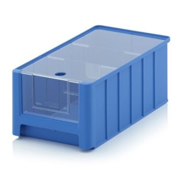 Magazijnbak 35x21x15cm, inhoud 8,6 liter met insteekvenster, deksel en 2 verdeelschotten, NORAH Plastics