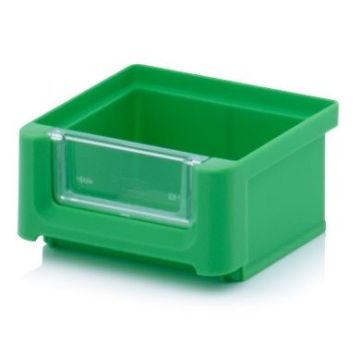 Magazijnbak 8,5x10,2x5cm, inhoud 0,21 liter met insteek zichtvenster, Groen - NORAH Plastics