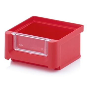Magazijnbak 8,5x10,2x5cm, inhoud 0,21 liter met insteek zichtvenster, Rood - NORAH Plastics