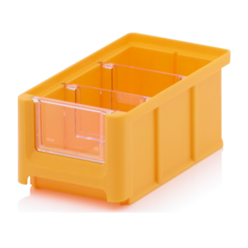 Magazijnbak 16x10,2x7,5cm, inhoud 0,77 liter met 2 dwarsverdeelschotten en insteekzichvenster