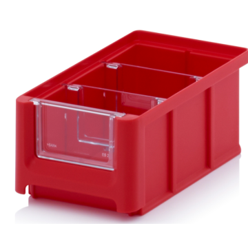 Magazijnbak 16x10,2x7,5cm, inhoud 0,77 liter met 2 dwarsverdeelschotten en insteekzichvenster