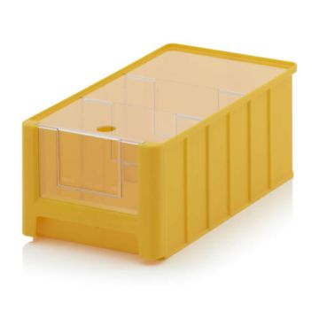 Magazijnbak 35x21x15cm, inhoud 8,6 liter met insteekvenster, deksel en 2 verdeelschotten, NORAH Plastics