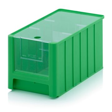 Magazijnbak 35x21x20cm, inhoud 11,7 liter met insteekvenster, deksel en 2 verdeelschotten, NORAH Plastics