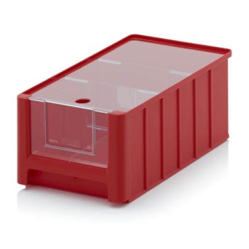 Magazijnbak 35x21x15cm, inhoud 8,6 liter met insteekvenster, deksel en 2 verdeelschotten, NORAH Plastics
