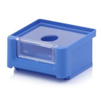 Magazijnbak 8,5x10,2x5cm, inhoud 0,21 liter met insteekvenster en deksel, Blauw, NORAH Plastics