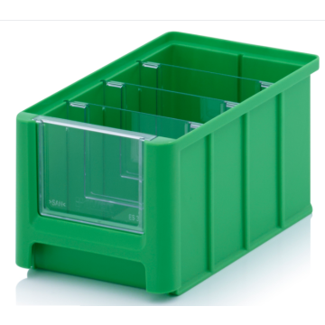 Magazijnbak 	22,5x15x12,5cm, inhoud 3,17 liter met 3 dwarsverdeelschotten en insteekzichvenster