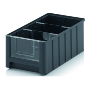Magazijnbak 35x21x15cm, inhoud 8,6 liter met 2 dwarsverdeelschotten en insteekzichvenster