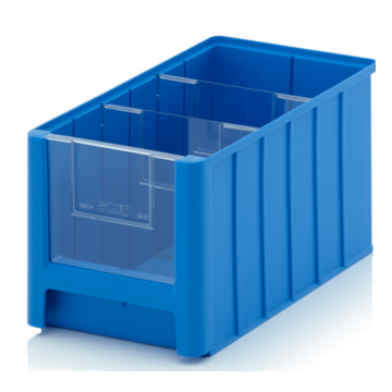 Magazijnbak 35x21x20cm, inhoud 11,7 liter met 2 dwarsverdeelschotten en insteekzichvenster