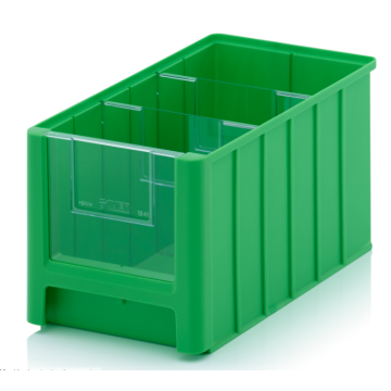 Magazijnbak 35x21x20cm, inhoud 11,7 liter met 2 dwarsverdeelschotten en insteekzichvenster