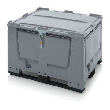 Palletbox met klapdeksel en slot, 120x100x79cm, 3 sleeplatten, inhoud 670 liter, NORAH Plastics