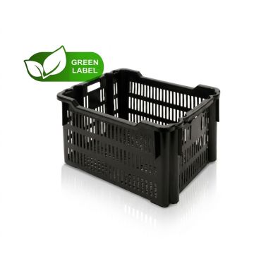Nestbare stapelkrat 62x50x36cm, inhoud 75 liter, RE-HDPE, Zwart, NORAH Plastics
