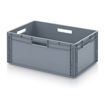 Euronorm stapelbak, 4 hangrepen, gesloten grijs, PP, NORAH Plastics
