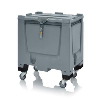 Palletbox met klapdeksel en slot, 80x60x93cm, 4 wielen, inhoud 250 liter