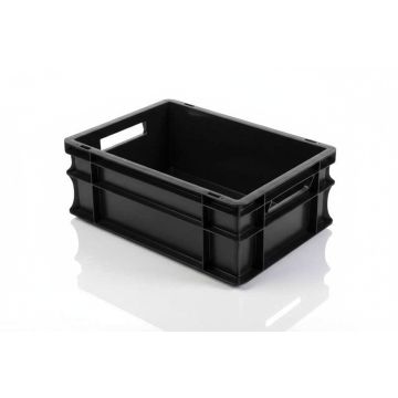 Stapelbare euronorm bak 40x30x17cm, inhoud 15 liter, zwart, RE-PP., NORAH Plastics