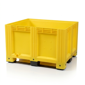 Gele palletbak 120x100x790mm, inhoud 610 liter, 3 sleeplatten, NORAH Plastics