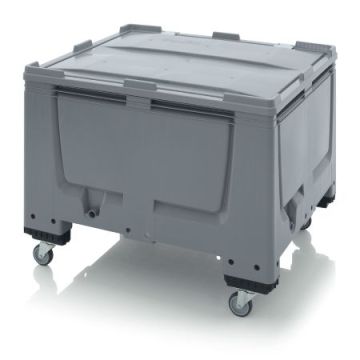 Verrijdbare palletbox met klapdeksel 120x100x93cm, 4 wielen, inhoud 670 liter, NORAH Plastics