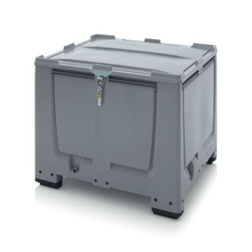 Palletbox met klapdeksel en slot, 120x100x100cm, 4 poten, inhoud 900 liter, NORAH Plastics